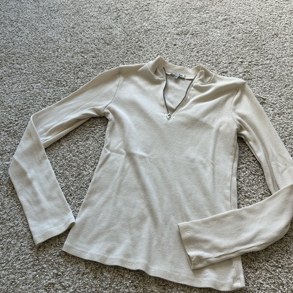 Fashion Nova White Long Sleeve Zip Mock neck Top - Picture 3 of 3